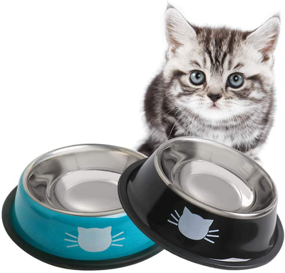 JOCHA Cat Food Water Bowl Set for Food and Water Indoor Cats Stainless Steel Bas