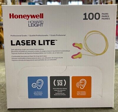 100 Pair Honeywell Laser Lite Disposable Earplug, Corded - Foam - Magenta/Yellow