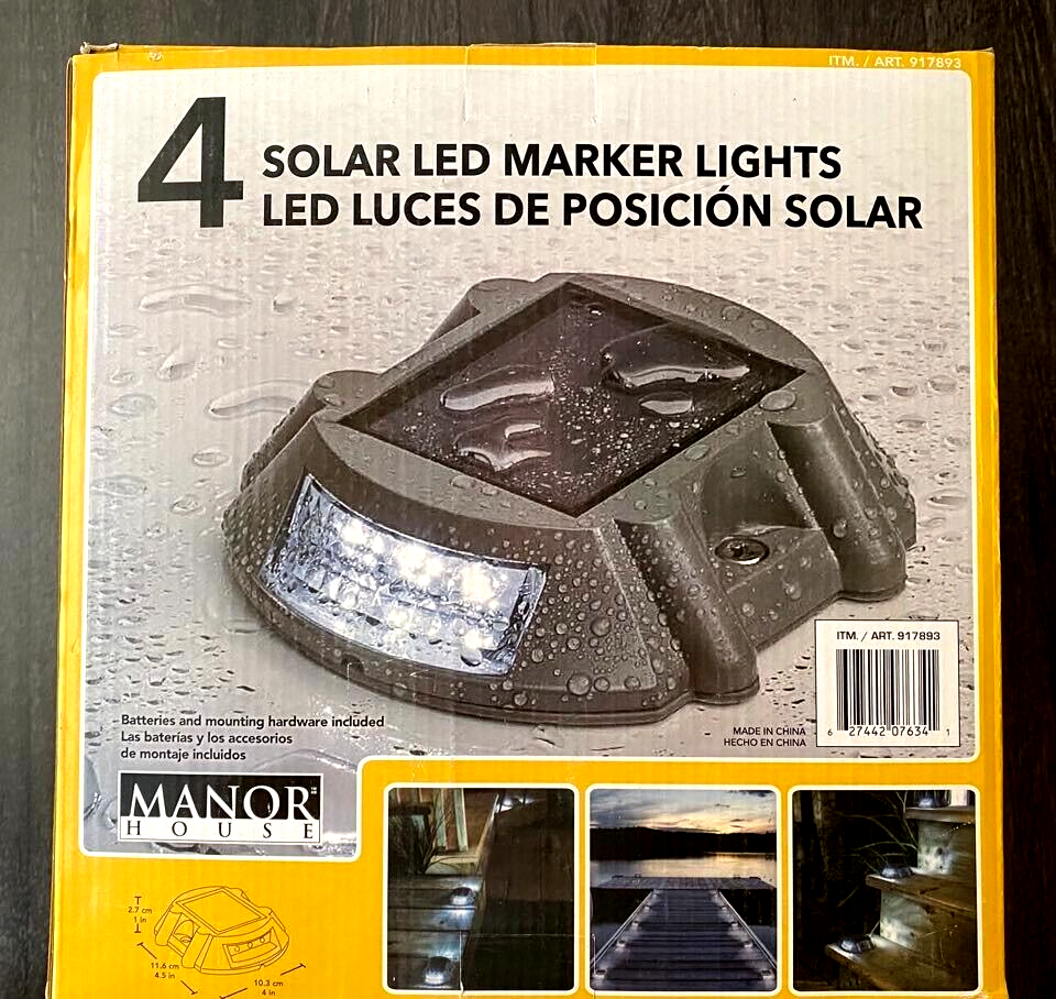 Manor Heavy-Duty Weatherproof Solar Powered LED Marker Lights - Set of 4