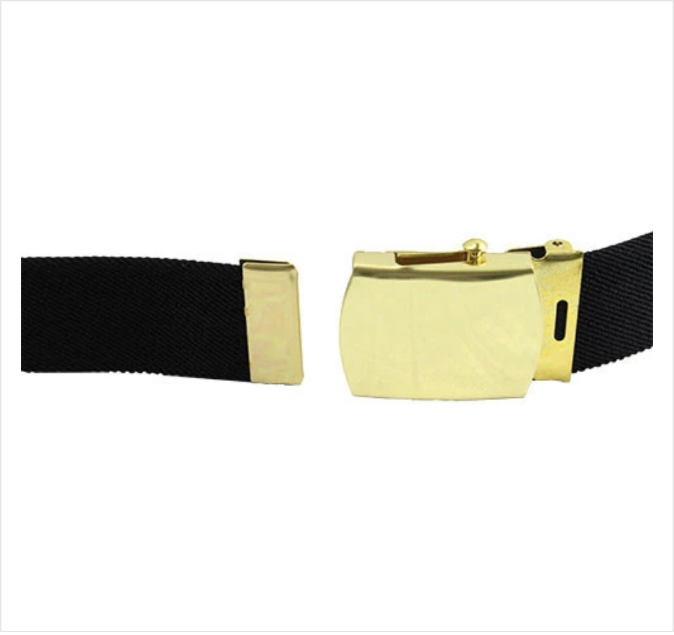GENUINE U.S. ARMY BELT: BLACK COTTON WITH 22K GOLD BUCKLE AND TIP