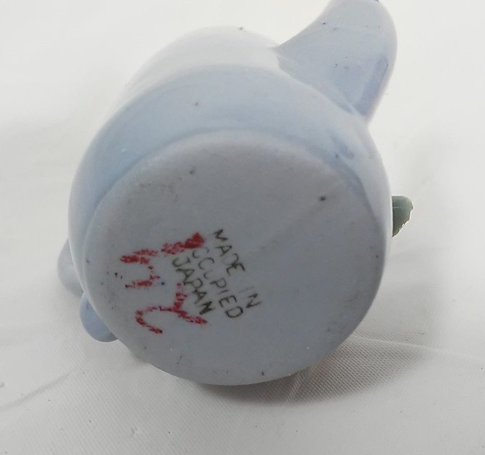 Made In Occupied Japan Small Blue Pitcher Shaped Figurine With Rose Design