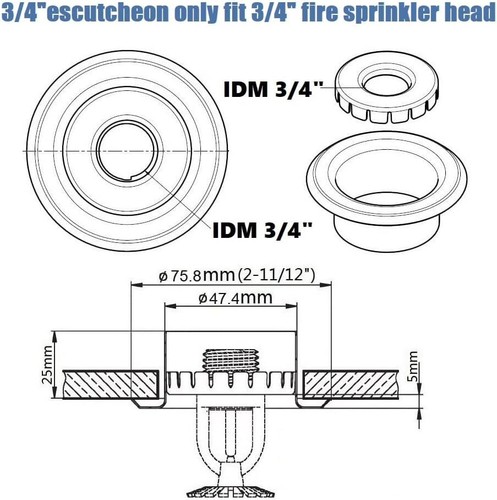 (6/12 Pcs) 1/2" 3/4"IPS Fire Sprinkler Head Escutcheon Plate Cover Ring Chrome