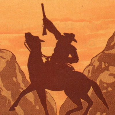c.1940 Buffalo Bill Country Horseback Silhouette Luggage Souvenir Label Cody WY
