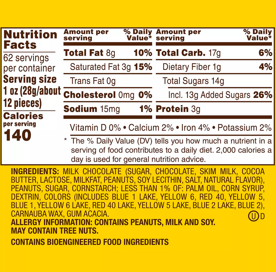 2 Packs M&M'S Peanut Milk Chocolate Candy Bulk Jar 62 oz. Each Pack EXP 10/2024