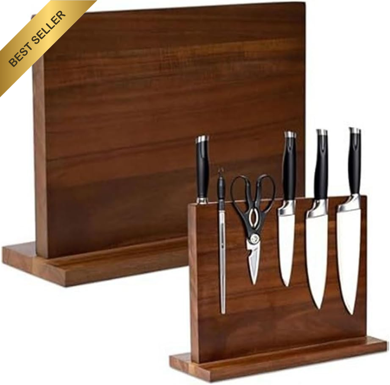 Magnetic Knife Block Double Sided Solid Wood Holder Knives Display Countertop St