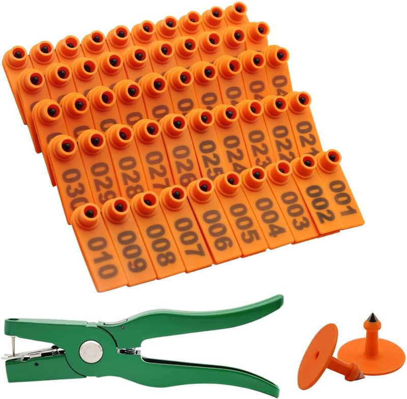 100Pcs Sheep Goat Ear Tags 001-100 Numbered Plastic with Applicator Pliers