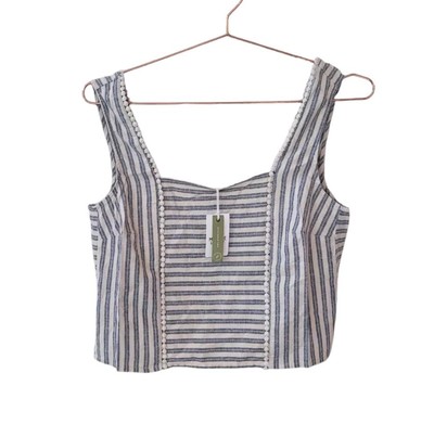 New MARINE LAYER S India Ink White Hemp Blend Dbl Stripe Stella Tank Top Women