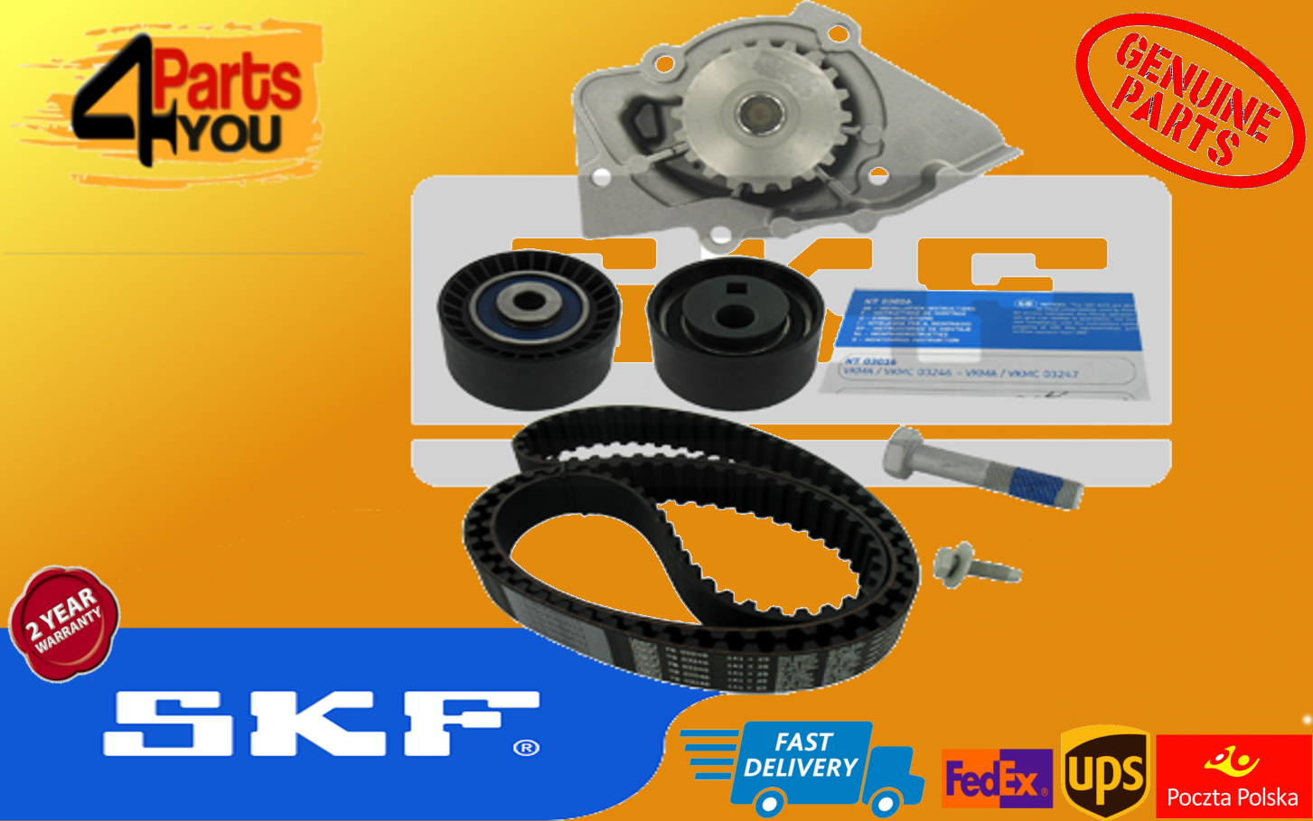 WATER PUMP /& TIMING BELT KIT SKF CITROEN PEUGEOT 2.0 HDI VKMC03247