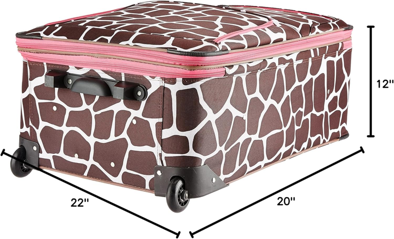 Rockland Vara Softside 3-Piece Upright Luggage Set,Expandable, Pink Giraffe, (20