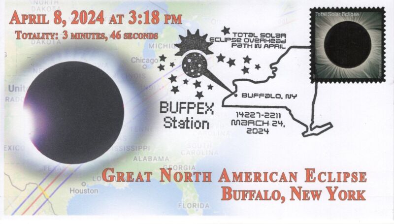 24-045, 2024, Total Eclipse 2024,  Event Cover, Pictorial Postmark, Buffalo Ny