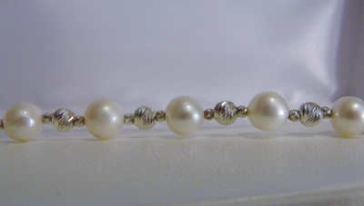 NEW 11 Fresh Water Cultured Pearl BRACELET Sterling Silver Swirl Cut Beads 7.5