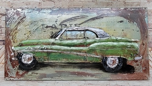 Green Old School Muscle Car Vintage Three Dimensional  Metal Painting Sale Deal