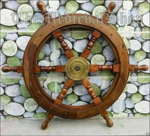24" Brass Finishing Wooden Steering Ship Wheel Pirate Vintage Wall Boat pirate 