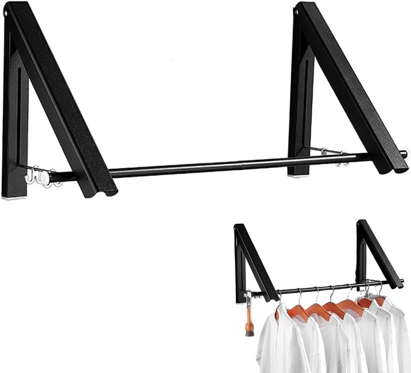 Foldable Wall Mounted Drying Rack with 80CM Extension Rod，Heavy Duty Aluminum Te