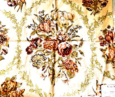 Floral Designer Sample Fabric 50% Cotton 50% Linen Beige Pink Red Size 22x 26''