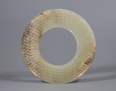 Chinese old Han Dy White Jade Carved millet Design Round Ring Huan Pendant
