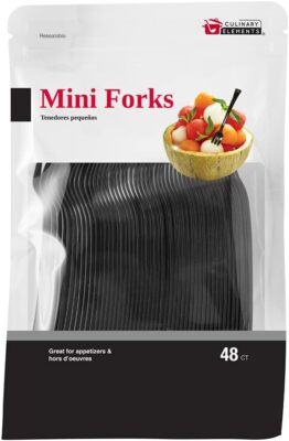 NEW  Jacent Culinary Elements Black Mini Forks 48ct Pearlized Plastic   FREE SH 