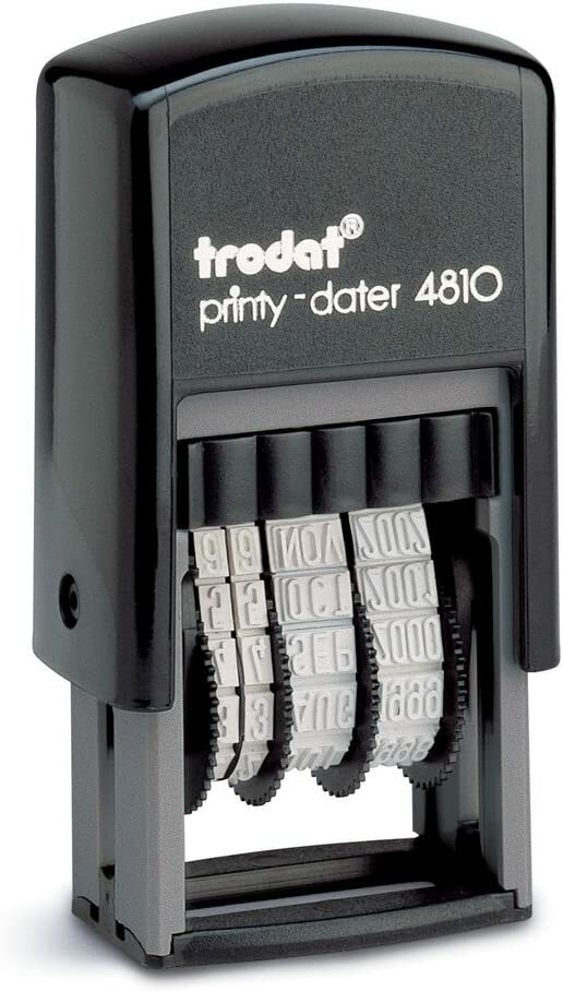 Trodat 4810 Printy Self-Inking Pocket Date Stamp, 12 Year, 3.8mm, English