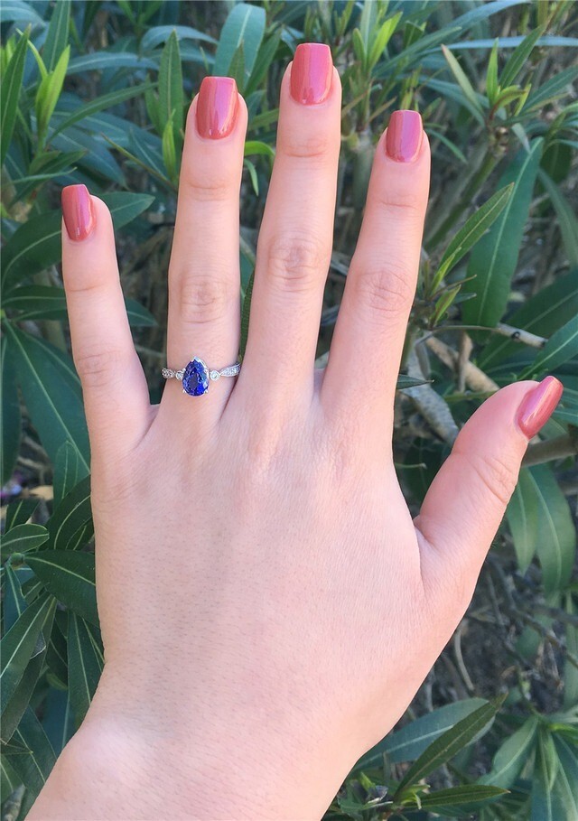 Pre-owned Sterling .80 Ct Pear Cut Natural Tanzanite Women Engagement Ring In 925  Silver