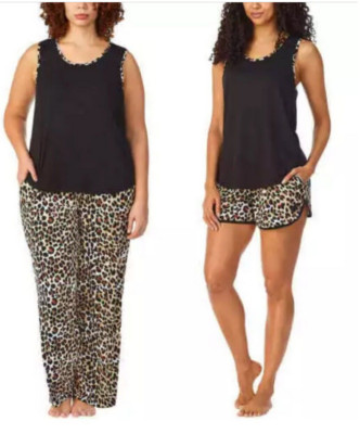 BETSY JOHNSON WOMEN'S LEOPAD 3PC LOUNGE PAJAMA SET (BLACK LEOPARD LARGE) NWT