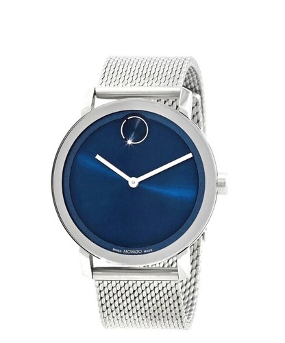 Pre-owned Movado Bold Evolution Watch Blue Dial Silver Mesh Bracelet 3600901 Unisex