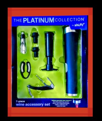 Cordless 7Pc Wine Accessory gift Set Deluxe.shift3 PLATINUM Collection.automatic