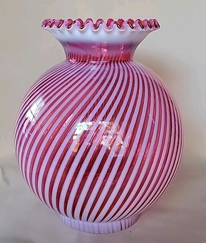 Antique Fenton Cranberry Opalescent Swirl Lamp Shade Spiral