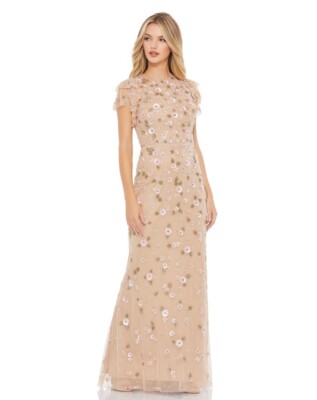 Mac Duggal 9086 Embellished High Neck Flutter Sleeve Gown