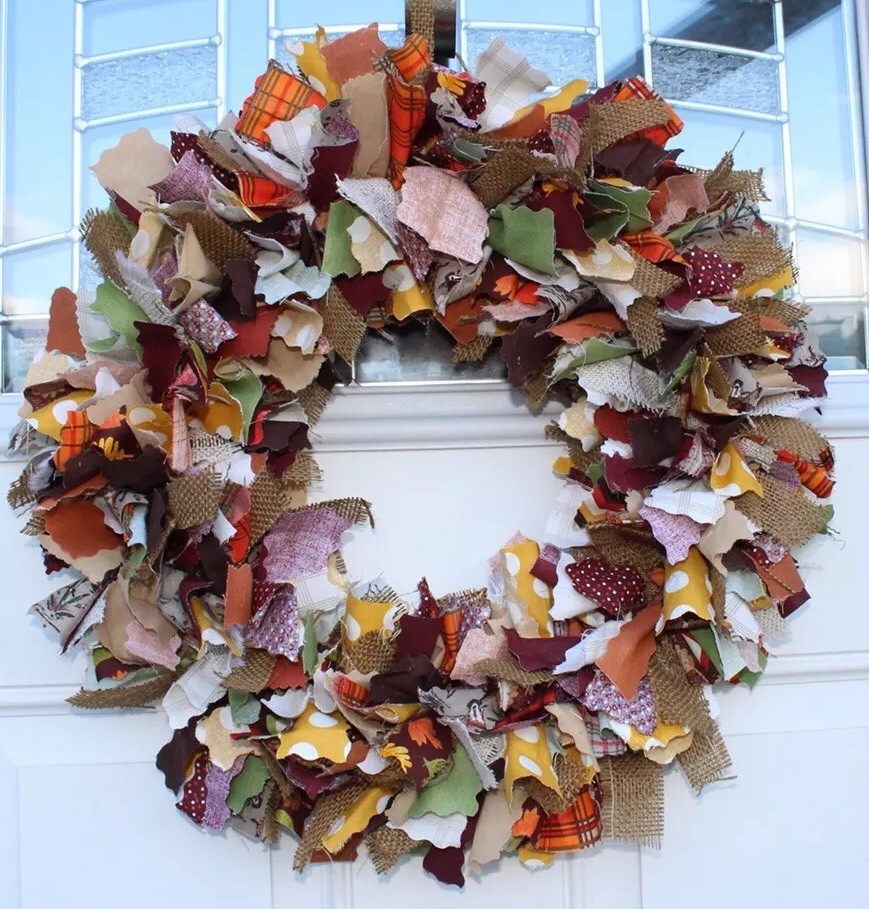 Brown Orange Burlap Gold  2 layer shabby chic primitive country rag wreath