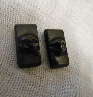 #47 Vintage Lot of 2 Black Glass Lozenge Shape Silver Embellished Buttons 7/8