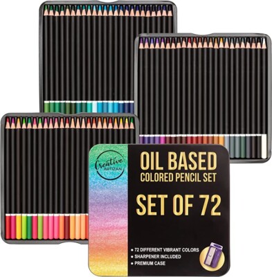 Creative Artizan New Oil Based Colored Pencil Set of 72 w/ Sharpener & Case