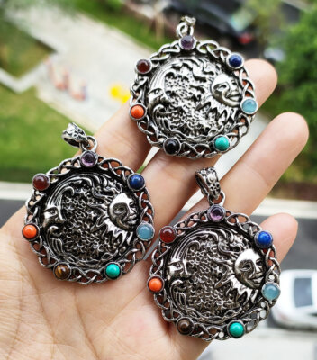 5pcs Yoga 7 Chakra Gems Stone Pendants Angel Energy Reiki Healing Amulet