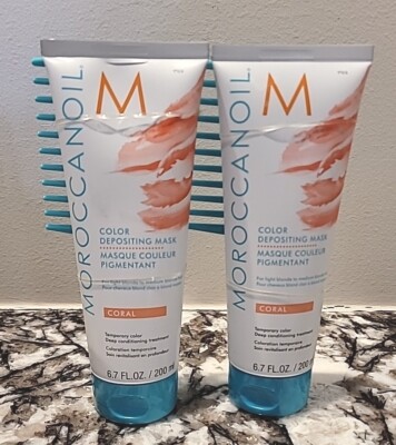 NEW - LOT OF 2 - Moroccan Oil Color Depositing Mask CORAL 6.7oz w/Free Comb