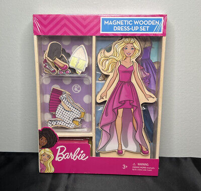 Blonde Barbie Magnetic Wooden Dress-Up Doll Set 20 Play Outfit Accessories 3+