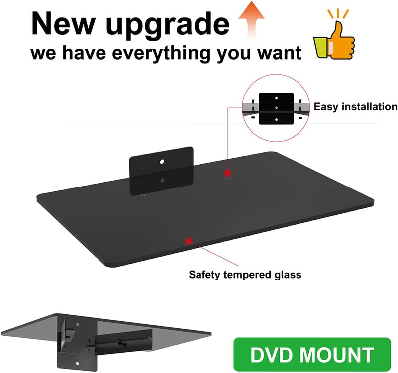 1443 Compact Glass Component Single Shelf for DVD Player, Blu-Ray Player, Cable
