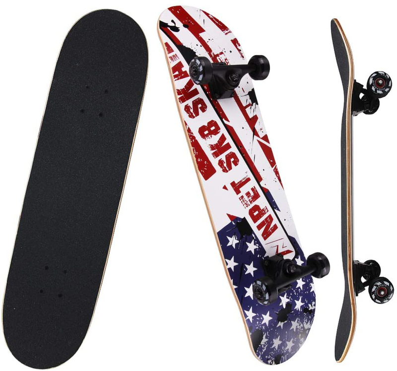 NPET PRO NEW Skateboard Complete 31 x 8 Concave Double Kick Maple Deck US Flag..