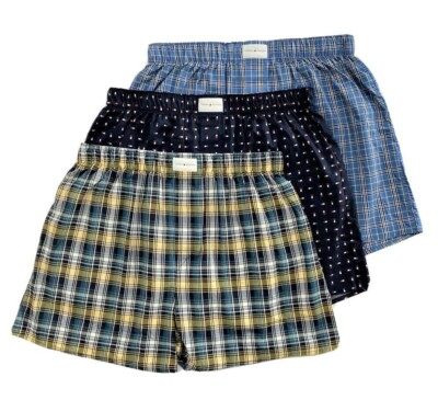 TOMMY HILFIGER MEN X3 - WZ YELLOW PLAID MEDIUM - 3 PACK WOVEN BOXER UNDERWEAR