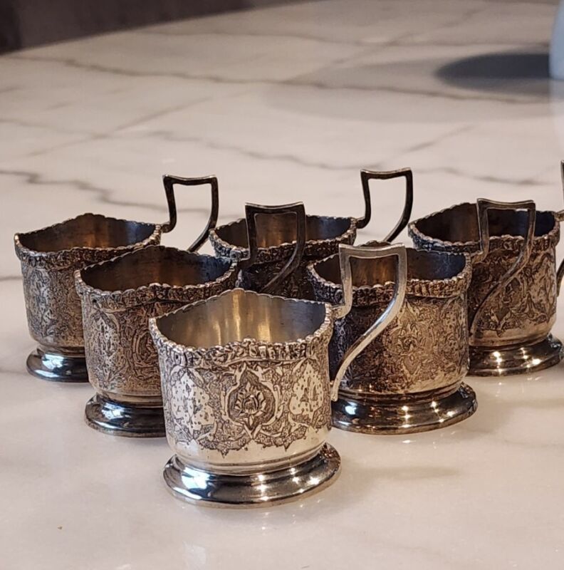 Vintage 84 Silver Tea Glass Holders Set of Six