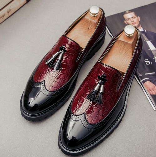 Men Brogue Slip On Pointy Toe Dress Formal Oxfords Tassel Loafers Wing Tip Shoes