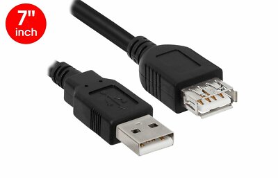 7'' inch Shielded USB 2.0 Extension Cable Type A Female to A Male Cable Black