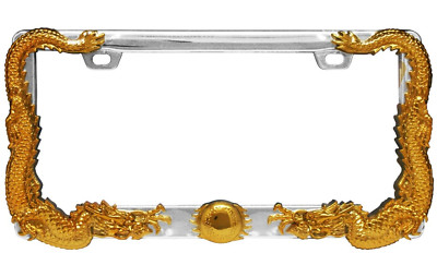 3D DRAGON CHROME GOLD METAL AUTO CAR LICENSE PLATE FRAME TAG FRAME TRUCK SUV CAR