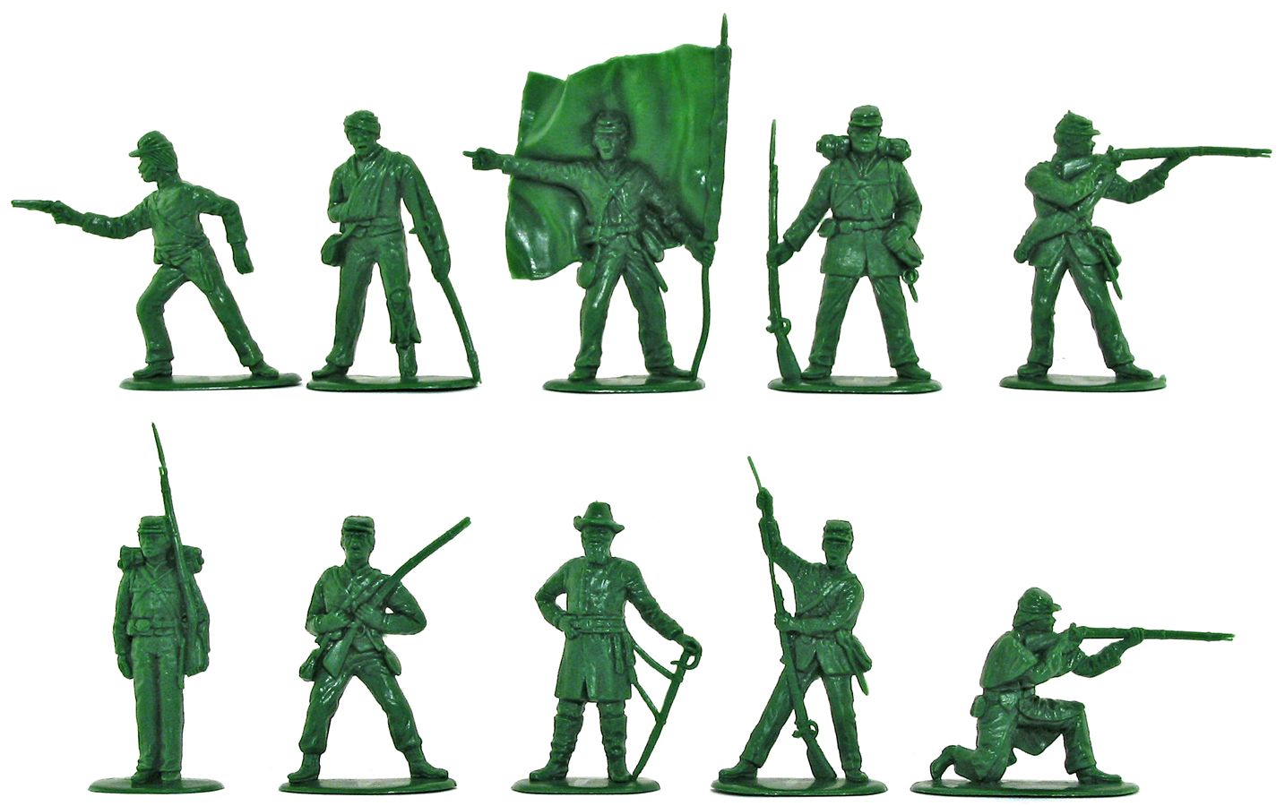 Accurate Union Infantry in Green Color - 10 54mm soft plastic figures