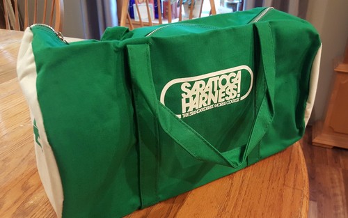 Vintage Saratoga Harness Green & White Souvenir Duffle Bag - Standardbred Horses
