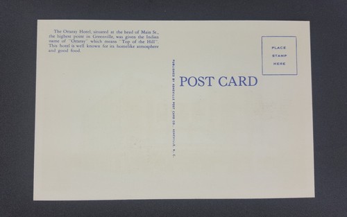 VINTAGE POSTCARD SOUTH CAROLINA GREENVILLE THE OTTARAY HOTEL EXTERIOR VIEW