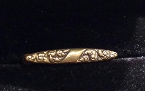 Antique Victorian tiny brass repousse bar pin. C clasp