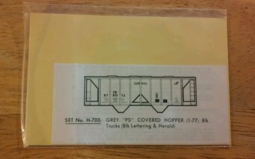 Herald King HO decals H-703 black lettering for Conrail grey covered hopper