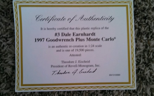 Revell Monogram Earnhardt  clear Limited Addition model