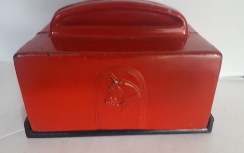 Art Deco Red & Black Horse Head Poker Chip & Cards Caddy Bakelite