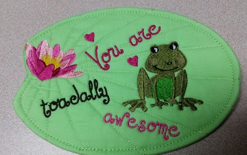 MUG RUG FROG LILY PAD WATER LILY DRINK COASTER  COTTON FABRIC QUILTED  WASHABLE