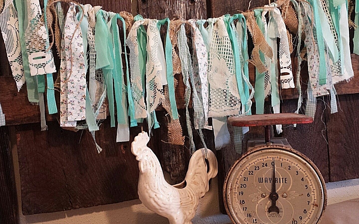 5ft photo prop fabric garland burlap teal mint lace vtg banner nursery wedding